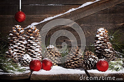 Rustic Christmas Pinecones Stock Photo