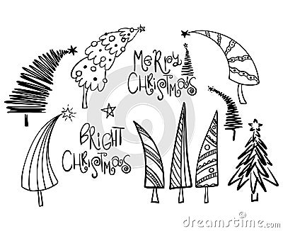 Rustic Christmas tree winter forest vector card hand drawn Vector Illustration