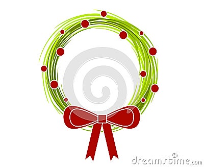 Rustic Christmas Wreath Bow 2 Cartoon Illustration