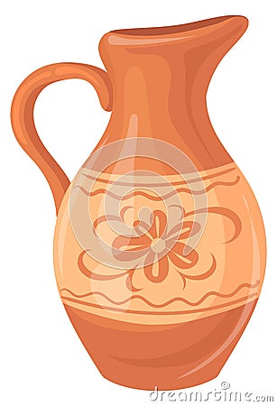 Rustic clay pitcher. Cartoon ceramic jug icon Vector Illustration