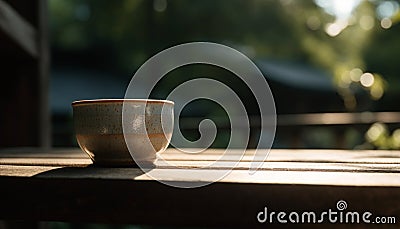 Rustic clay pottery bowl holds fresh hot coffee outdoors generated by AI Stock Photo