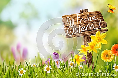 Rustic colorful Frohe Ostern Easter greeting Stock Photo