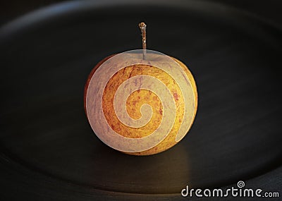 One apple on metal plate Stock Photo