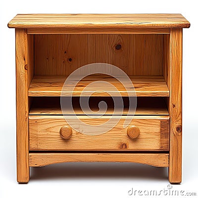 Rustic Console Table with Carved Base - Open Shelf Display Unit on White Background Stock Photo