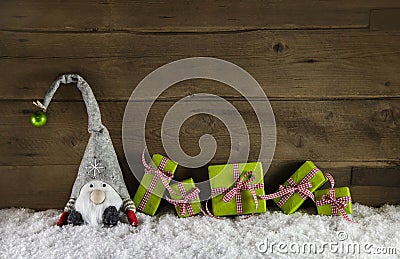 Rustic country style wooden christmas background with gift boxes Stock Photo