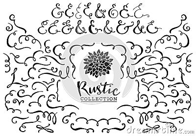 Rustic decorative curls, swirls and ampersands collection. Vector Illustration