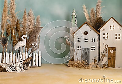 Rustic Delta custom made sett up,tematic seaside decor Stock Photo