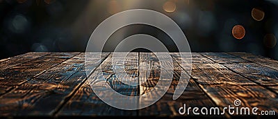 A rustic, distressed wooden table or surface set against a dark, misty background, creating a moody and atmospheric Stock Photo