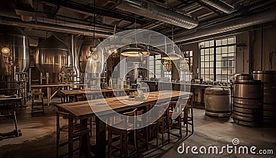 Rustic elegance in a modern winery steel, wood, and wine generated by AI Stock Photo