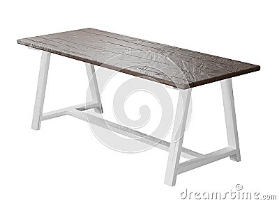 Rustic, empty table isolated on white background with clipping path included. 3D render. Stock Photo