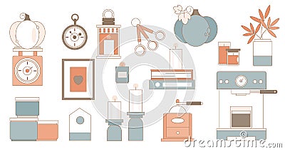 Rustic farmhouse kitchen decor icons Vector Illustration