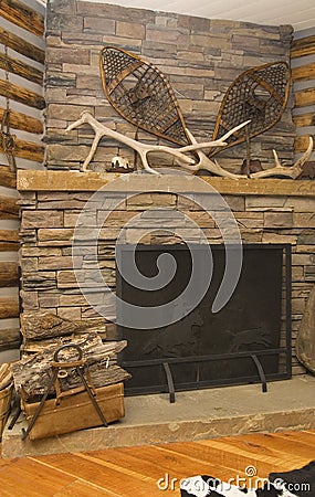 Rustic fireplace Stock Photo