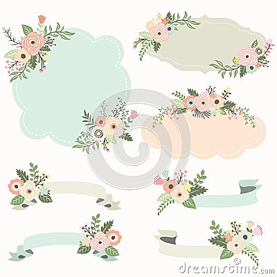 Rustic Floral Frame Elements Vector Illustration