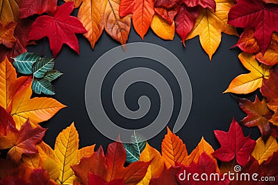 Rustic frame autumn leaves forest. Generate Ai Stock Photo