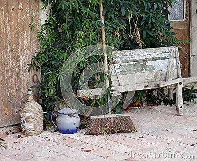 Rustic French Tiled Courtyard Stock Photo