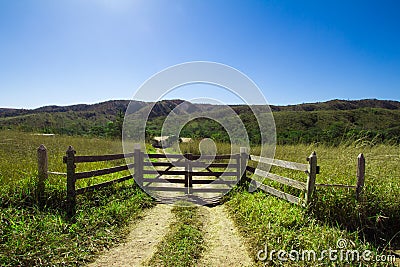 Rustic Gate. Farm Entrance Stock Photo