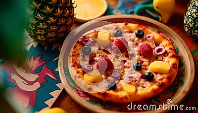 Rustic gourmet meal with fresh berry dessert generated by AI Stock Photo