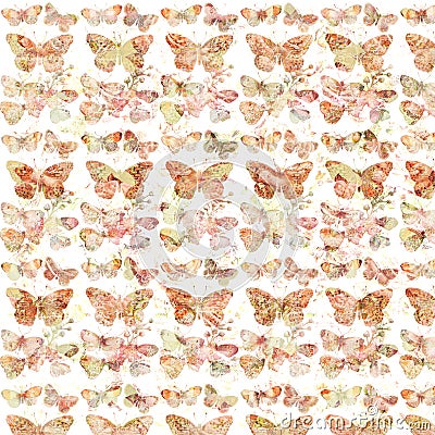 Rustic grungy botanical butterfly repeating background pattern Stock Photo