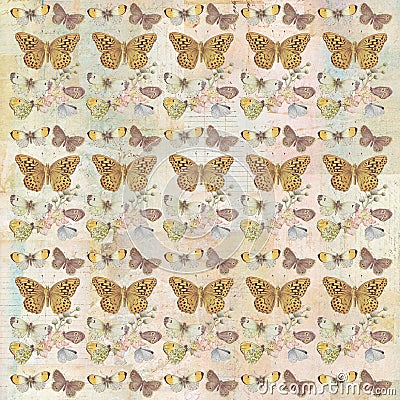 Rustic grungy botanical butterfly repeating background pattern Stock Photo