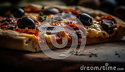 A rustic homemade pizza, fresh and gourmet generated by AI Stock Photo