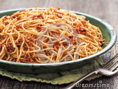 Rustic italian sicilian pesto spaghetti Stock Photo