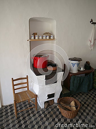 Rustic kitchen with stove Stock Photo