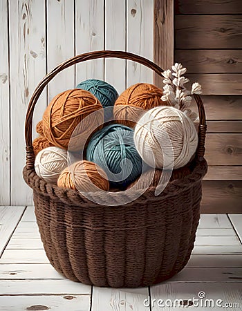 Rustic Knitted Basket Stock Photo