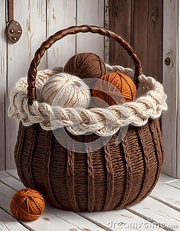 Rustic Knitted Basket Stock Photo