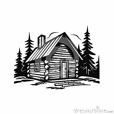 Bold Black And White Log Cabin Stencil Art Illustrations For 2d Game Stock Photo