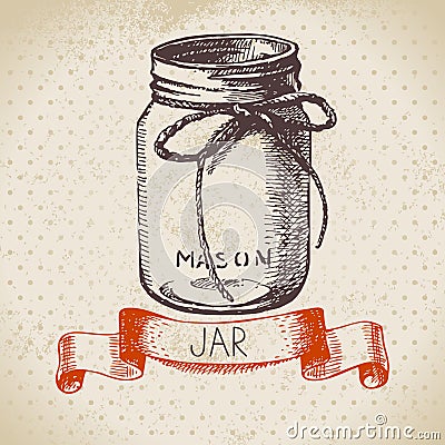 Rustic, mason and canning jar. Vintage hand drawn sketch design. Vector illustration Cartoon Illustration