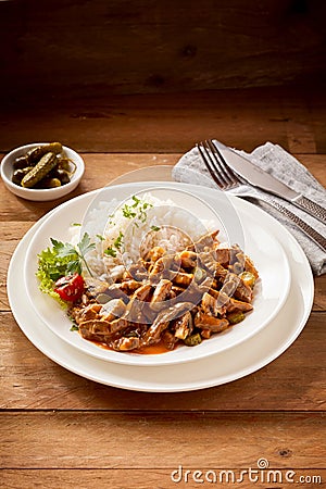 Rustic meal of beef goulash stroganoff Stock Photo