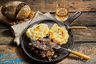 Rustic meal of haggis, neeps and tatties Stock Photo