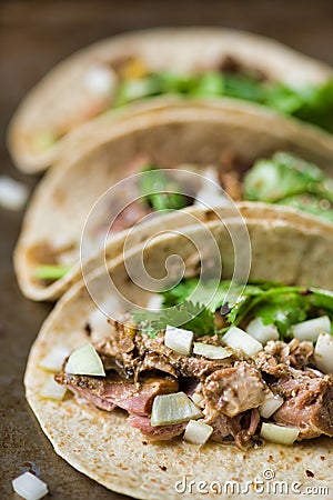 Rustic mexican american pork carnitas taco Stock Photo