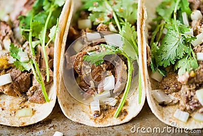 Rustic mexican american pork carnitas taco Stock Photo