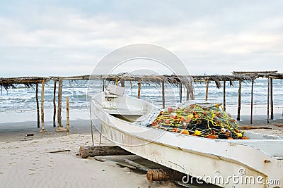 Mexican Fishing Boat on Beach Stock Photo