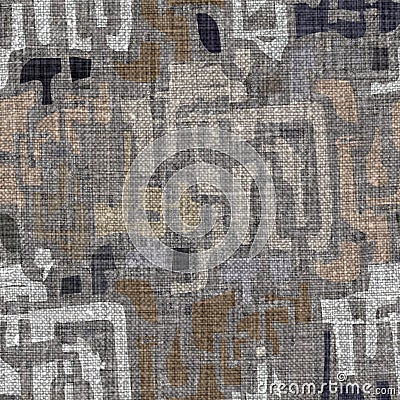 Rustic mottled charcoal grey abstract french linen texture background. Worn neutral old vintage cloth printed fabric Stock Photo