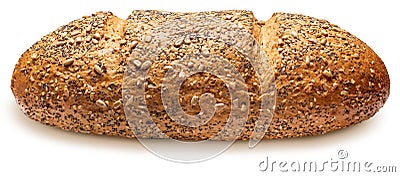 Rustic multigrain bread wheat, rye, sunflower seeds, linseed, poppy, sesame and barley. World Champion. Isolated on white Stock Photo
