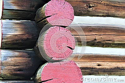 Rustic old log cabin logs located in Childwold, New York, United States Stock Photo