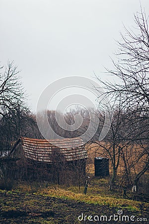 A rustic old house in the Ukrainian village, abandoned Stock Photo