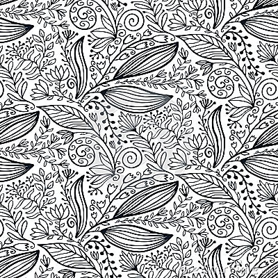 Rustic pattern with floral ornament. Seamless background in vector. Black and white tiny flower texture for textile Vector Illustration