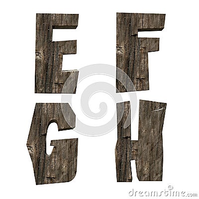 Rustic plank alphabet - letters E-H Stock Photo