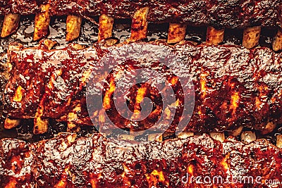 Rustic Pork Ribs Barbecue Grilled Hot and Spicy Stock Photo