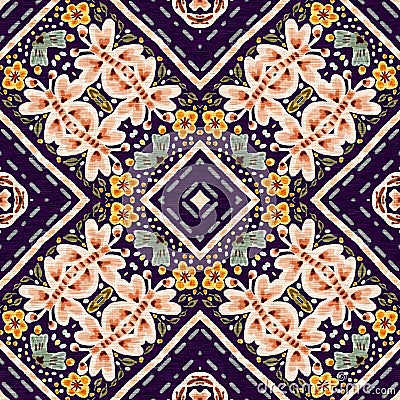 Rustic provence floral pattern background. Boho whimsical french swatch for repeat tile. Country cottage vintage quilt Stock Photo