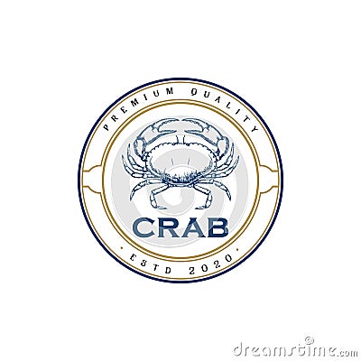 Rustic retro vintage stamp badge seafood crab logo design vector Vector Illustration