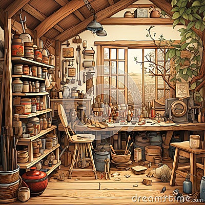 Rustic Revival: Rediscovering the Beauty of Handmade Woodwork Cartoon Illustration