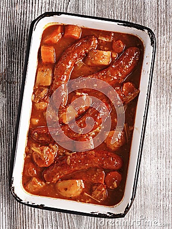 Rustic sausage casserole Stock Photo