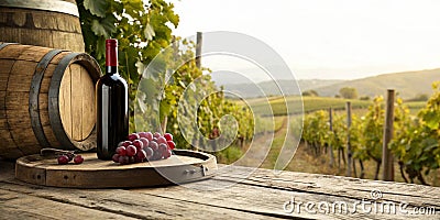 Rustic setting with red wine and fresh grape. Rustic setting with bottle of red wine and fresh grape Stock Photo