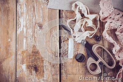 Rustic sewing background Stock Photo