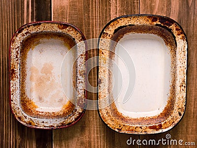 Rustic shabby pie pans Stock Photo