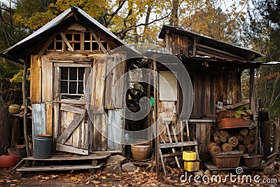 Rustic Shack wooden old pallets. Generate Ai Stock Photo